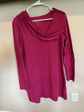 Lole Draped Neck Long Sleeve Dress- Berry